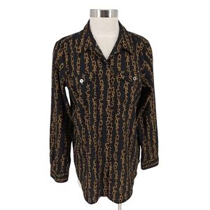 Karl Lagerfeld Logo Chain Blouse Black Gold Long Sleeve Button Up Shirt